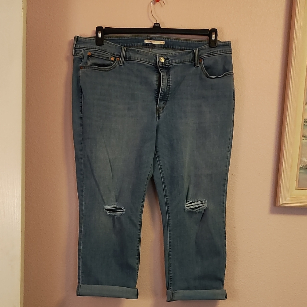 Levi's Blue Ankle Cropped Jeans with Distressed Details